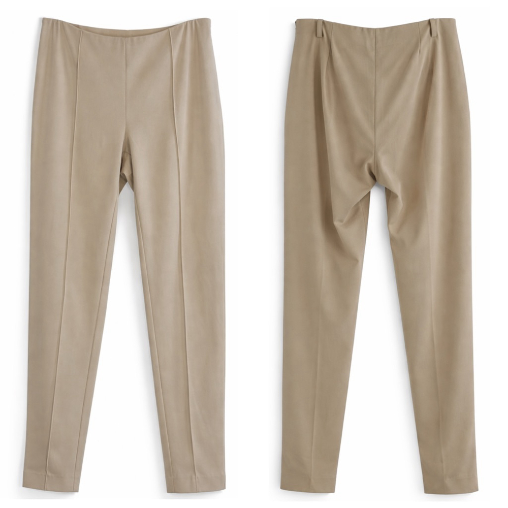 Le Tricot Perugia Brown Trousers Women’s XL Side Zipper Pressed Crease Viscose